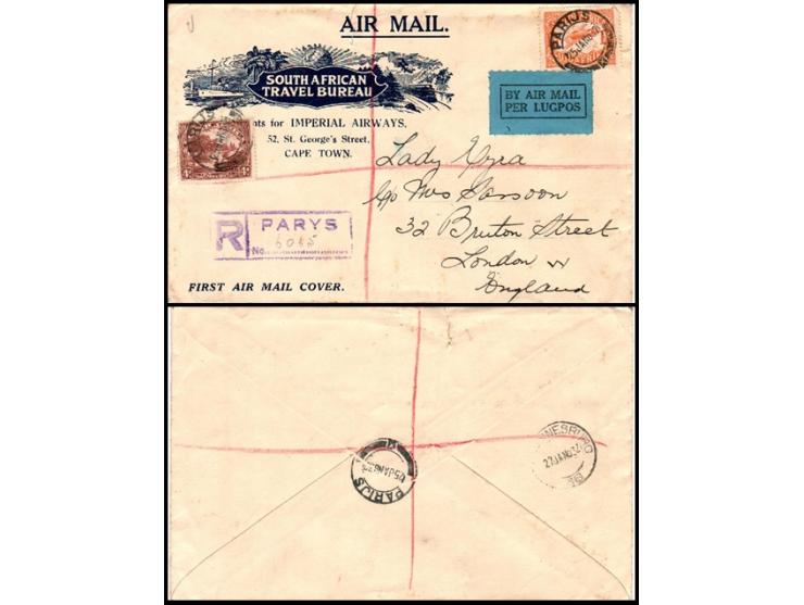 South Africa Imperial Airways 1932, three different covers properly franked w. 1929 airmail stamps the 1932 Jan 26 to Calcutt